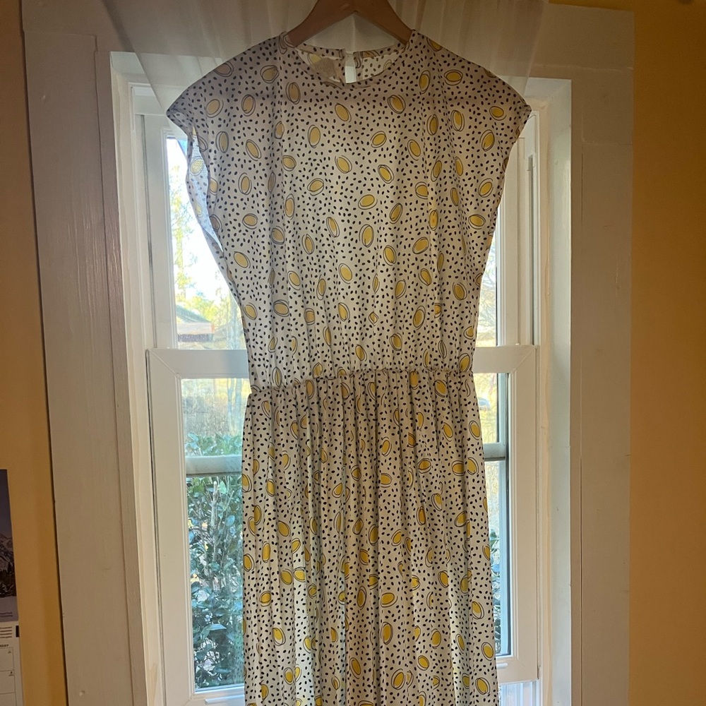 Vintage White and Yellow Polka Dot Dress with pleated skirt